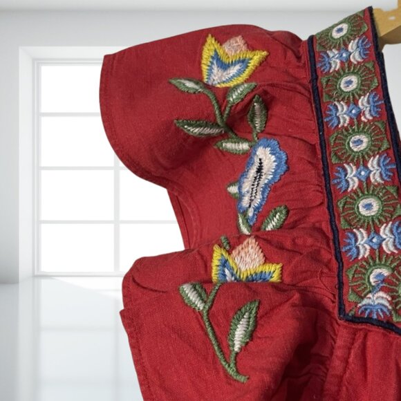 FARM RIO XL Embroidered Linen-Blend Maxi Dress Pockets Boho Festival - Picture 9 of 14